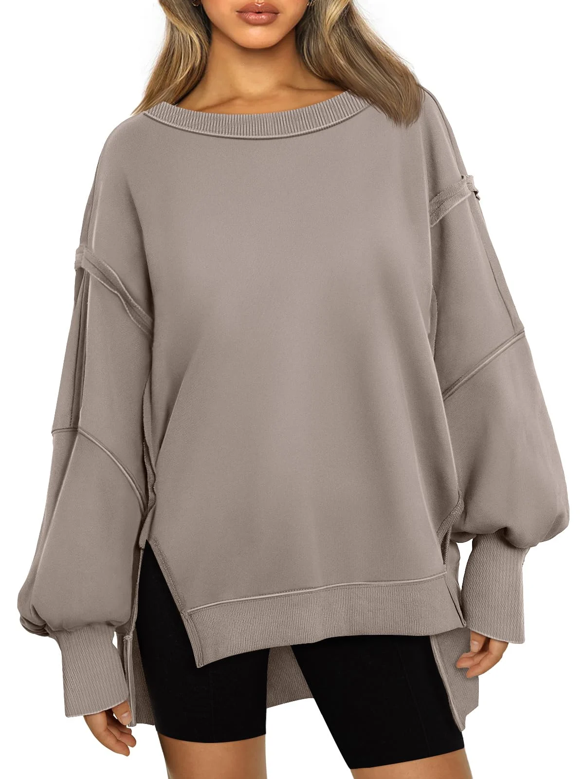 High-Low Hem Sweatshirt with Exposed Seams