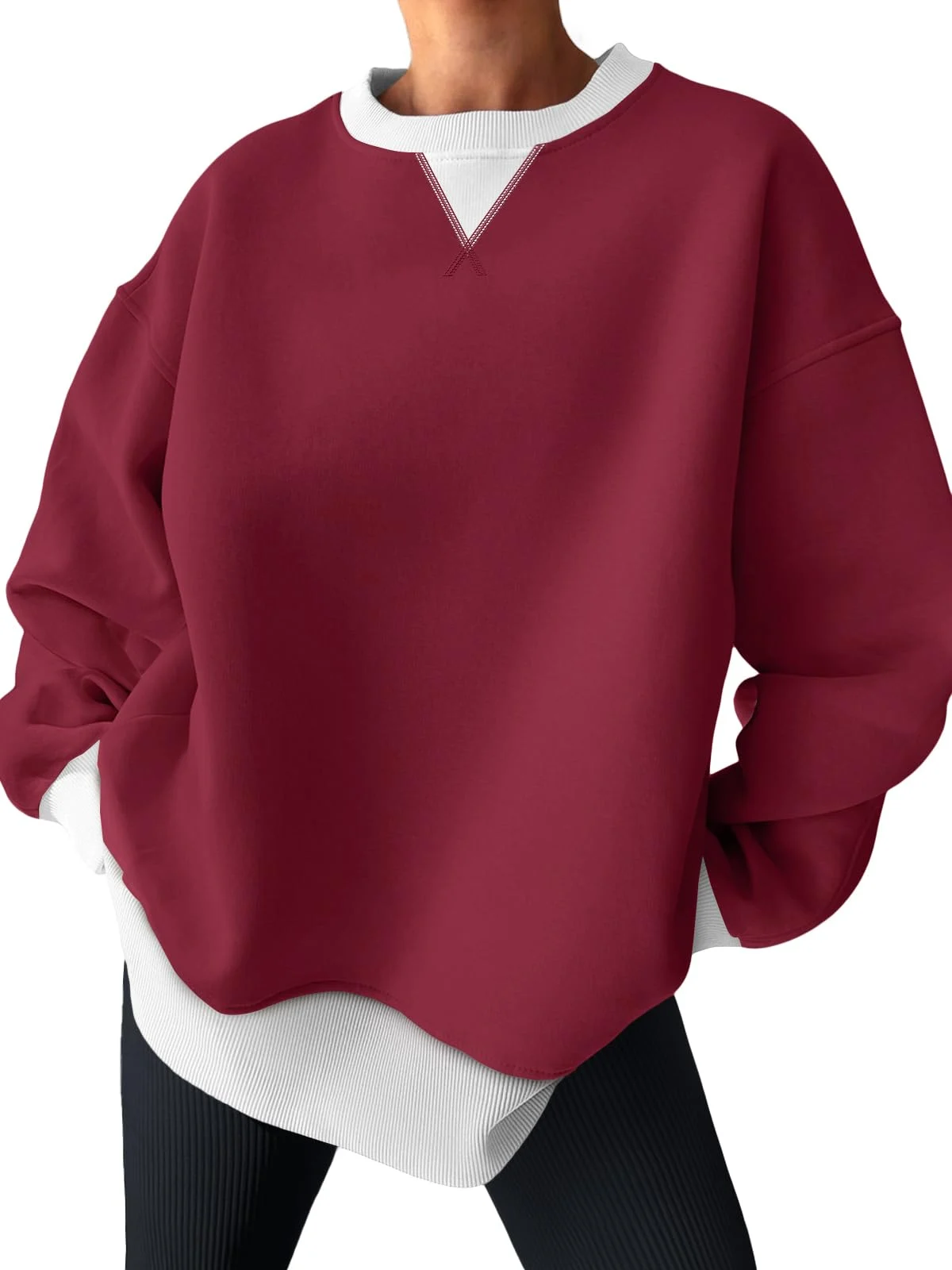 Oversized Two-Layer Look Color Block Sweatshirt
