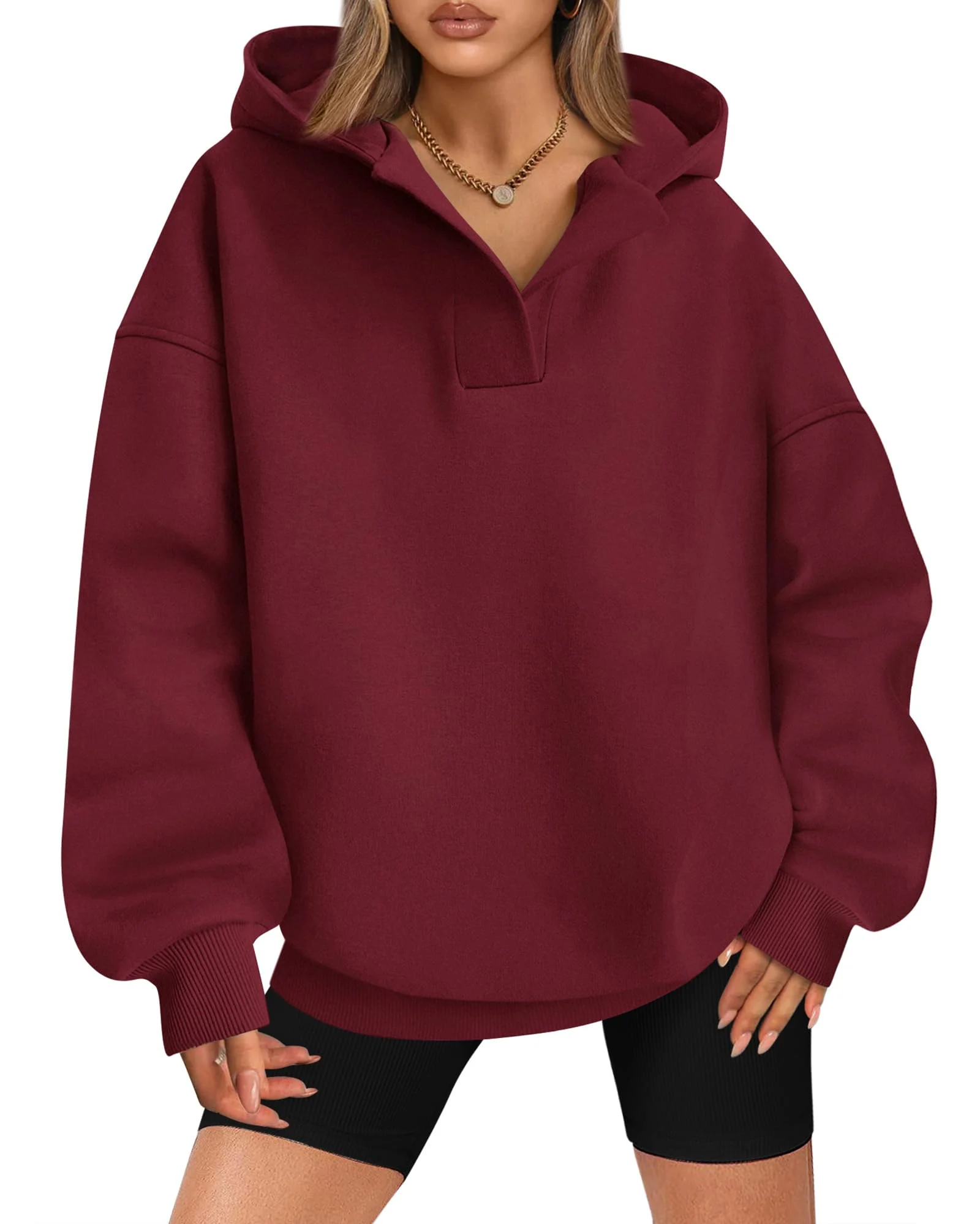 Oversized V-Neck Pullover Hoodie