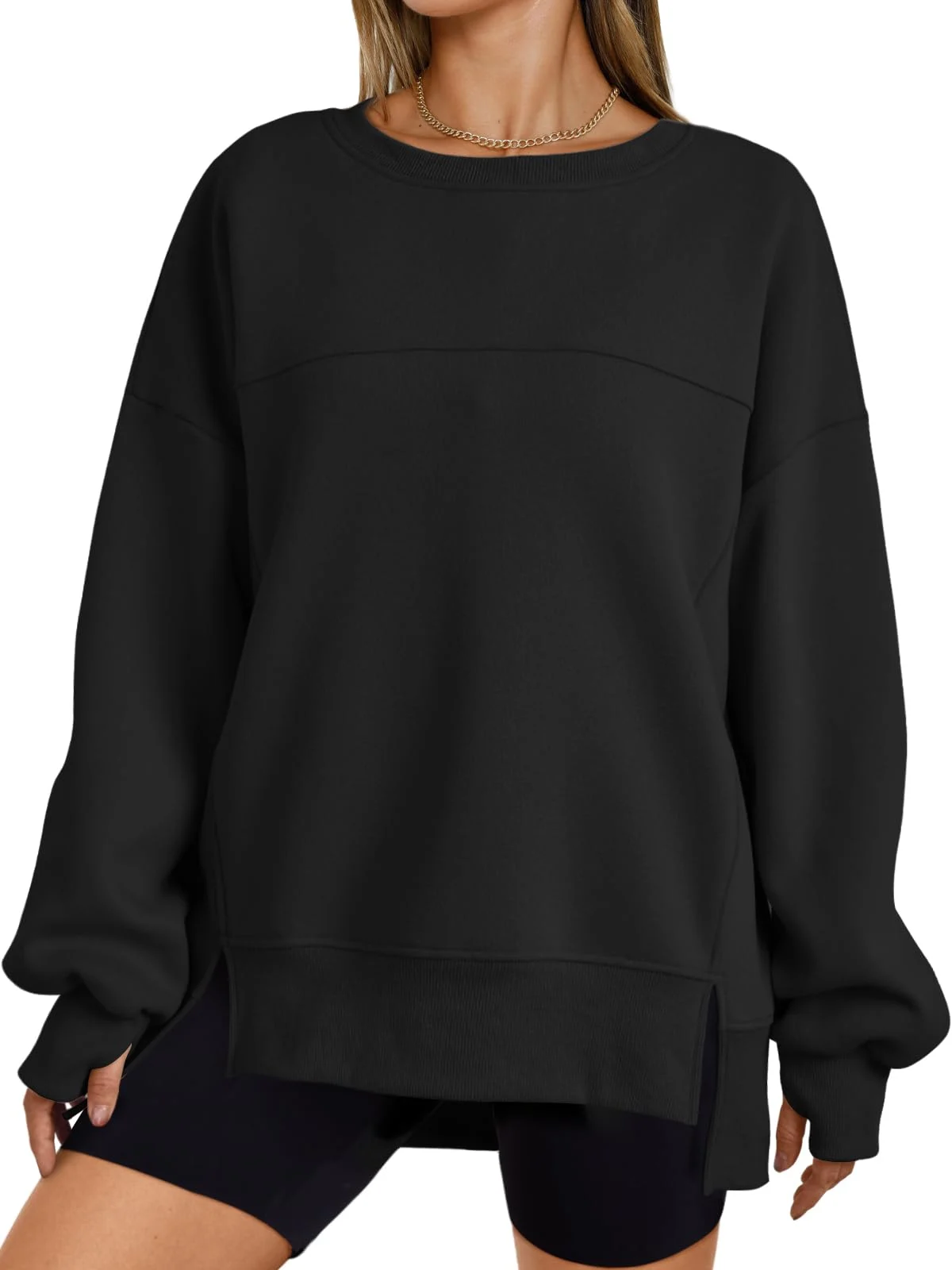 Sweatshirt with Horizontal Seam and Side Slits