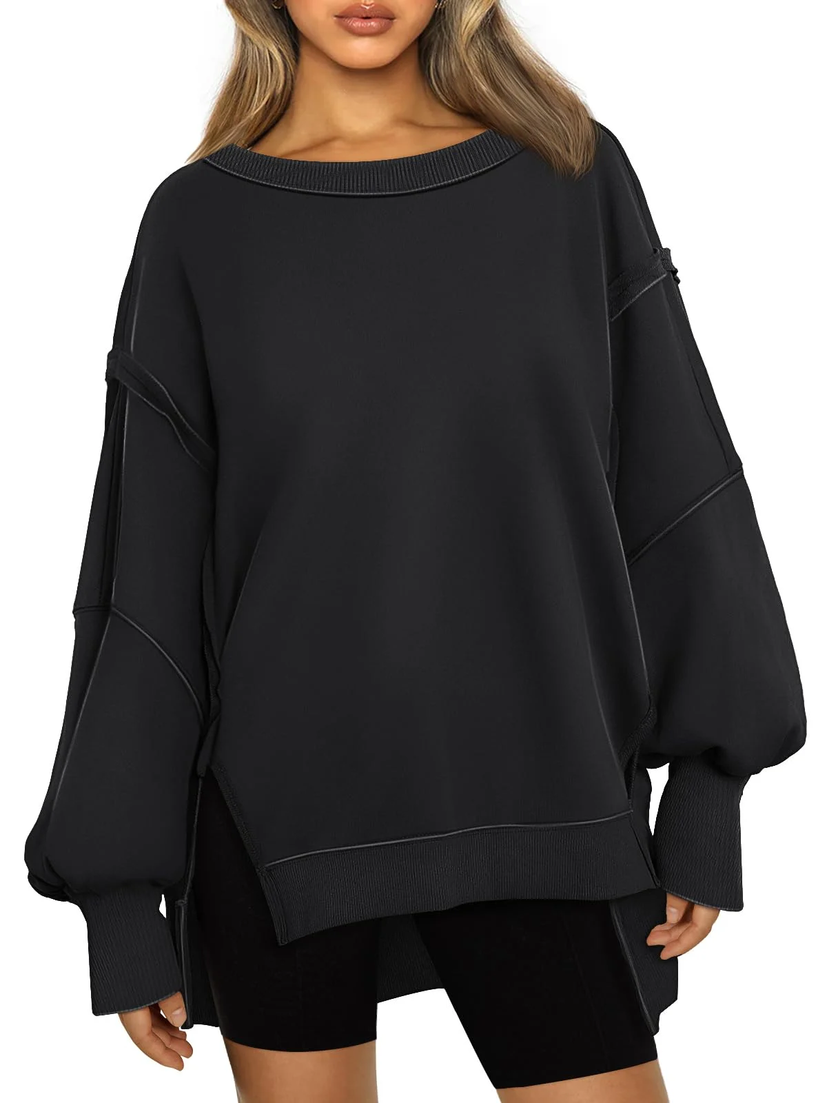 Womens Oversized Sweatshirts Crewneck Shirts Winter Clothes - Black