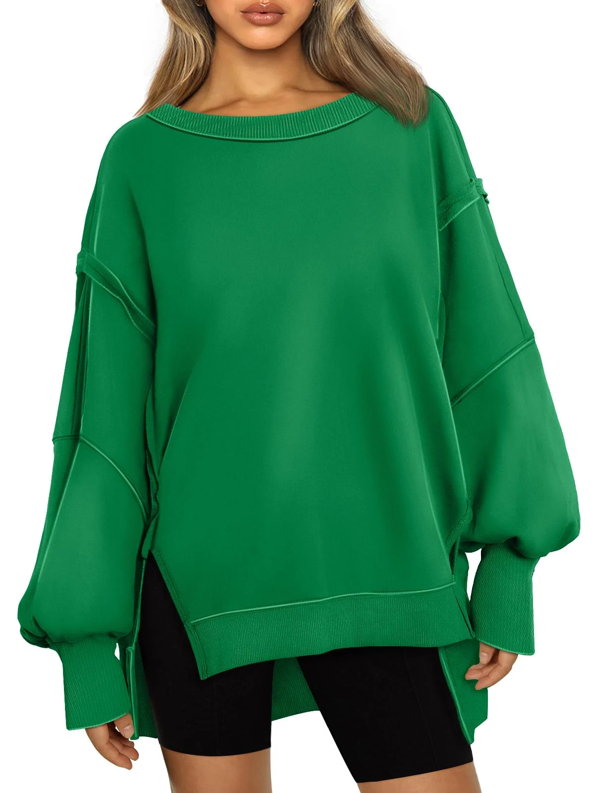 Womens Oversized Sweatshirts Crewneck Shirts Winter Clothes - Grassgreen