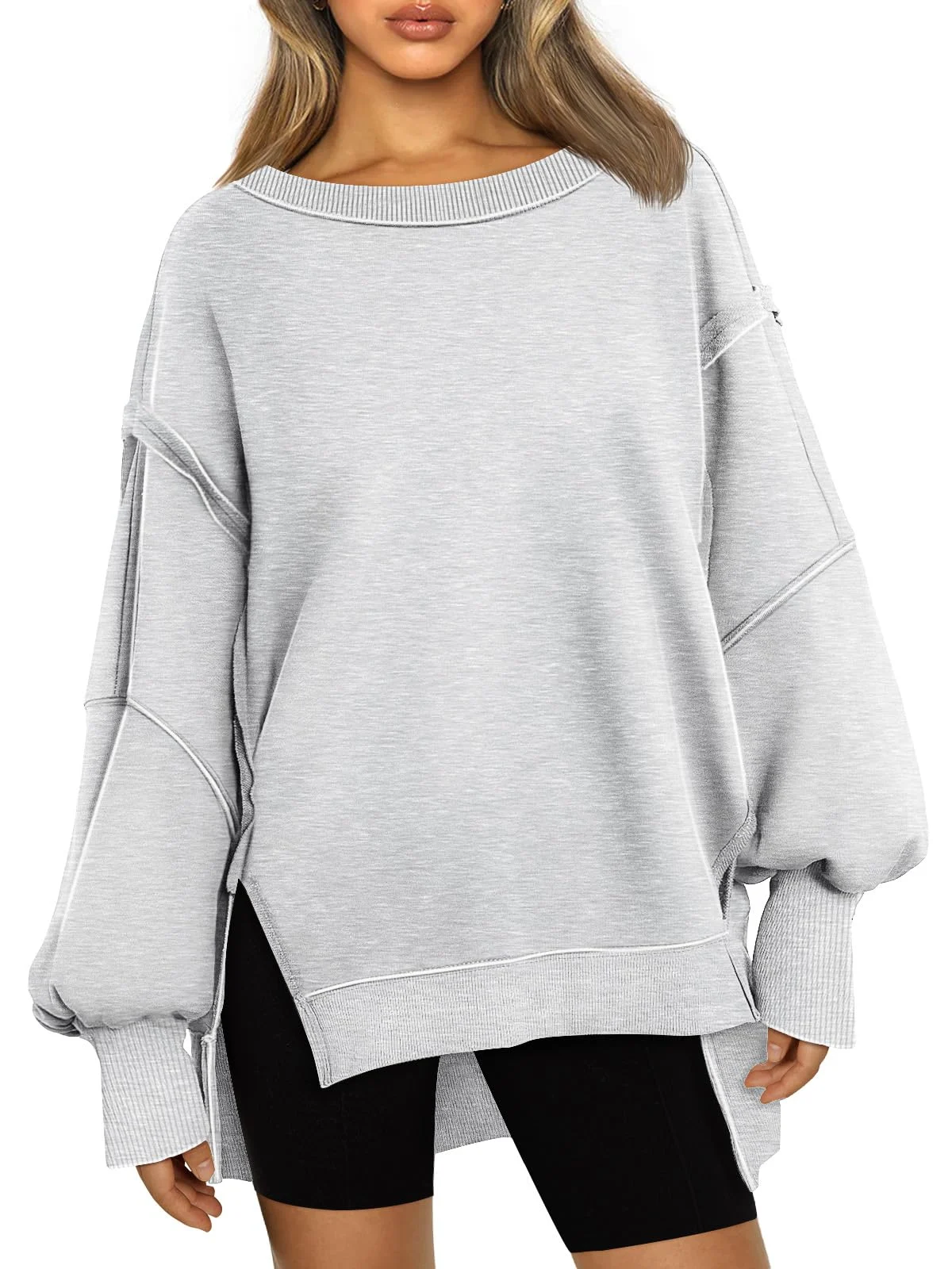 Womens Oversized Sweatshirts Crewneck Shirts Winter Clothes - Grey