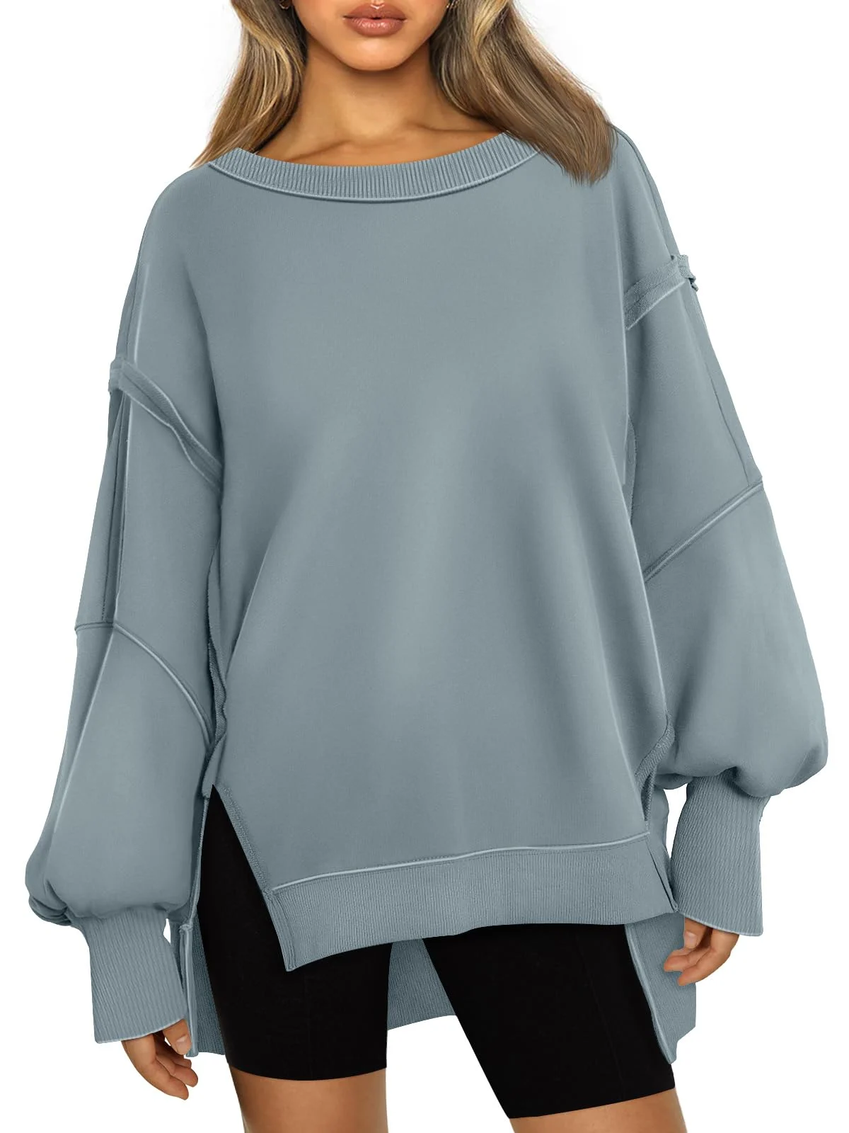 Womens Oversized Sweatshirts Crewneck Shirts Winter Clothes - Greygreen