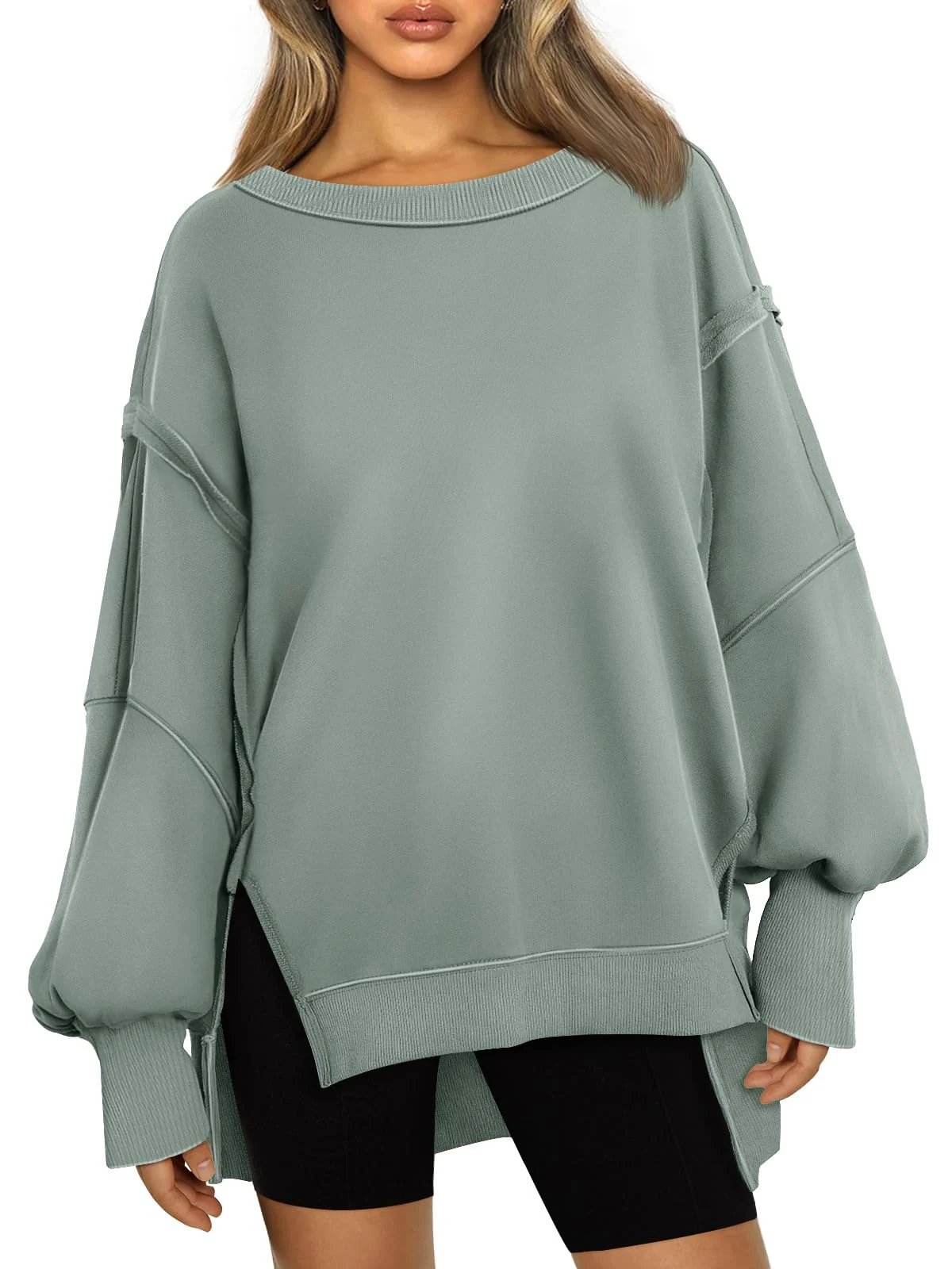 Womens Oversized Sweatshirts Crewneck Shirts Winter Clothes - Lightgreen