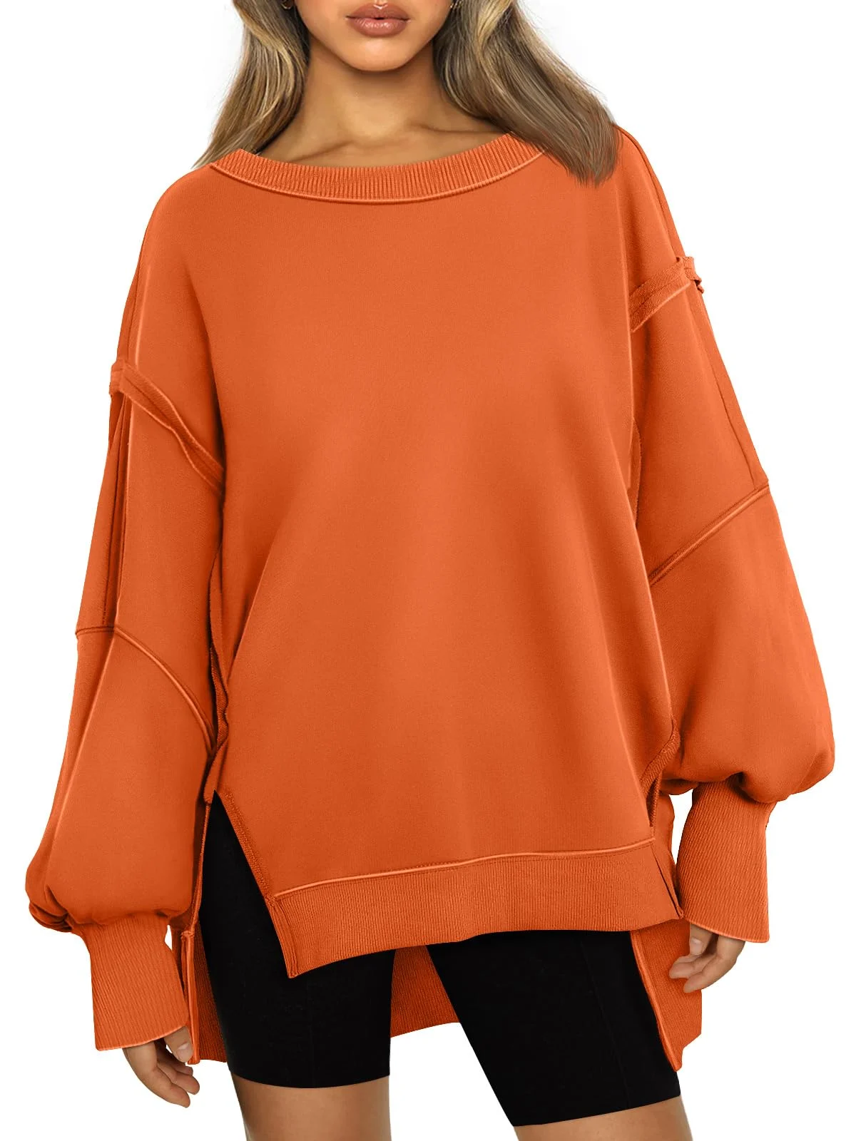 Womens Oversized Sweatshirts Crewneck Shirts Winter Clothes - Orange