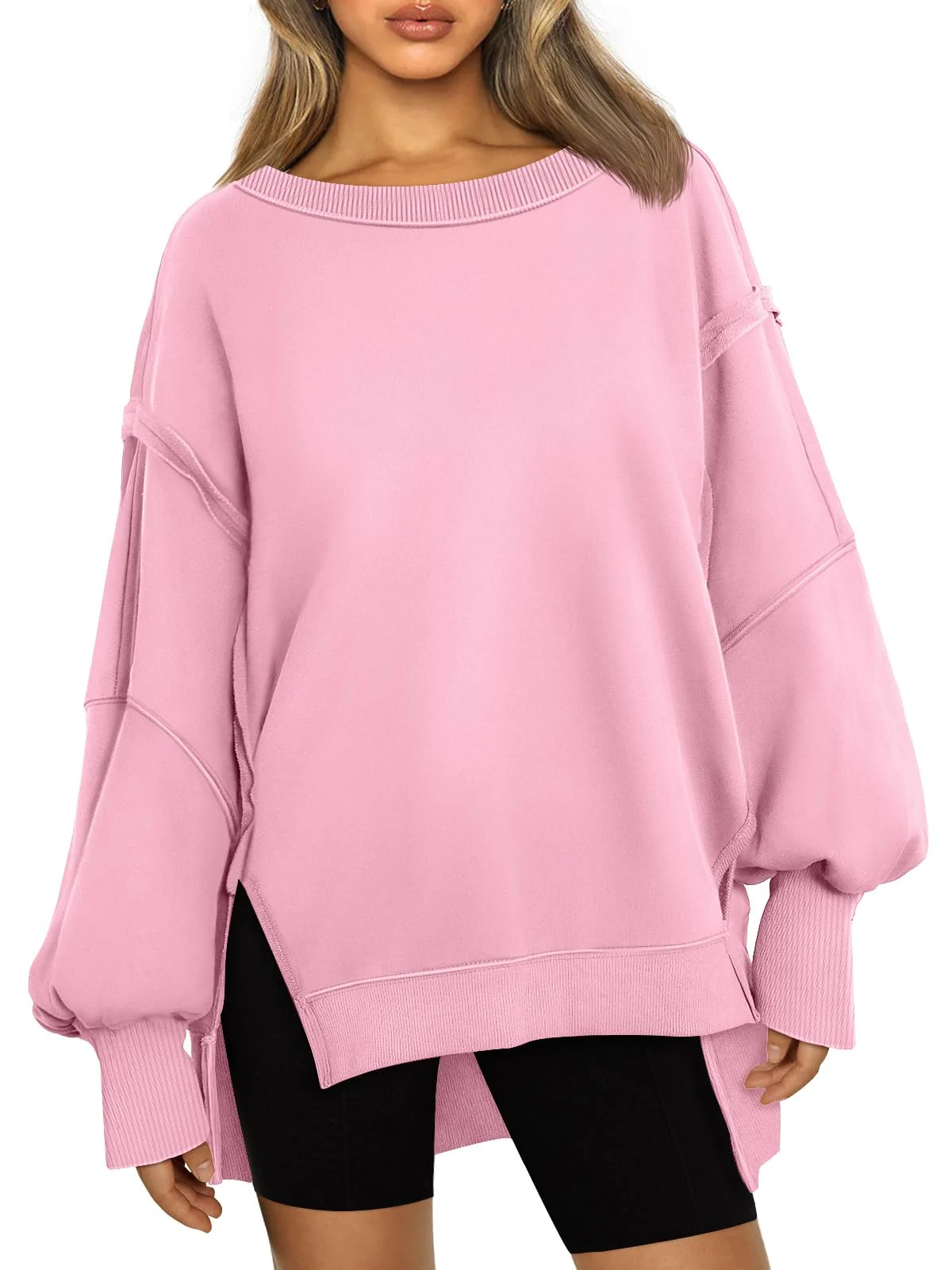 Womens Oversized Sweatshirts Crewneck Shirts Winter Clothes - Pink