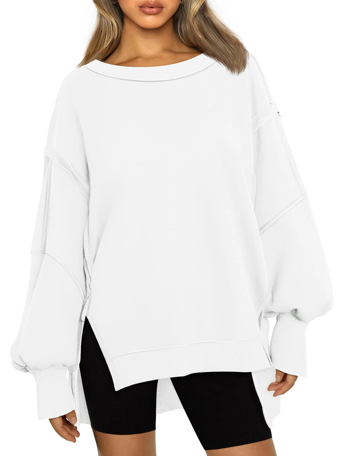 Womens Oversized Sweatshirts Crewneck Shirts Winter Clothes - White