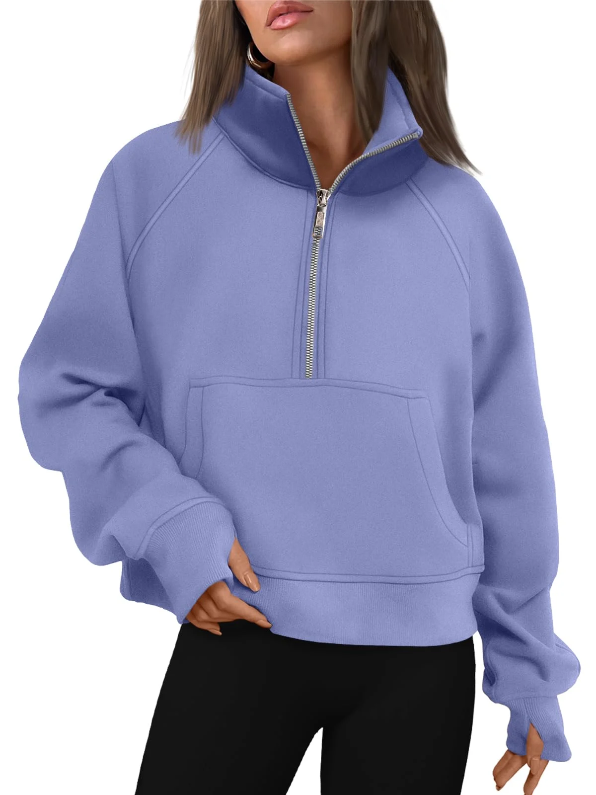 Womens Sweatshirts Half Zip Cropped Pullover Fleece Outfits Clothes - Blue Purple