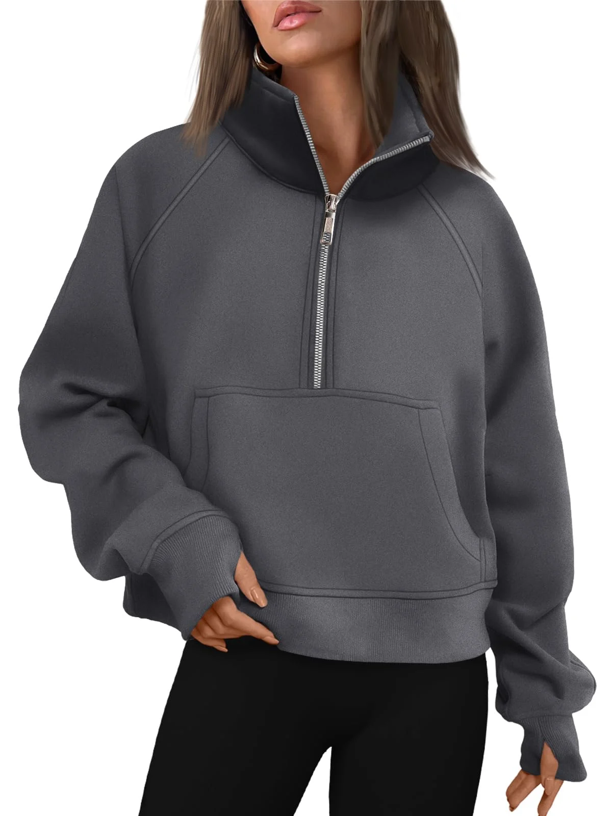 Womens Sweatshirts Half Zip Cropped Pullover Fleece Outfits Clothes - Darkdrey