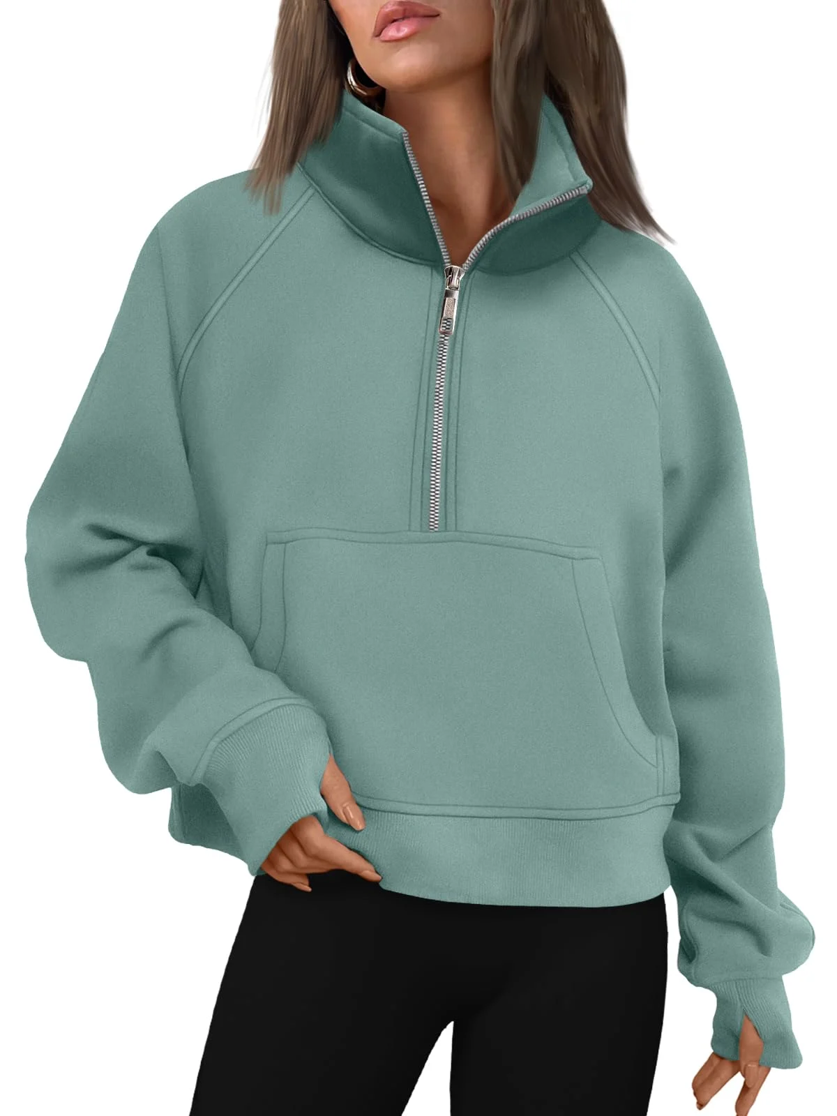 Womens Sweatshirts Half Zip Cropped Pullover Fleece Outfits Clothes - Lake