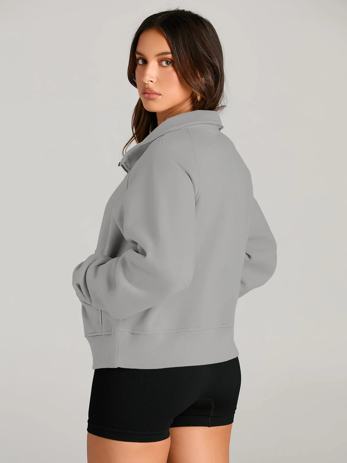 Womens Sweatshirts Half Zip Cropped Pullover Fleece Outfits Clothes - Light Grey Womens Sweatshirts Half Zip Cropped Pullover Fleece Outfits Clothes - Light Grey
