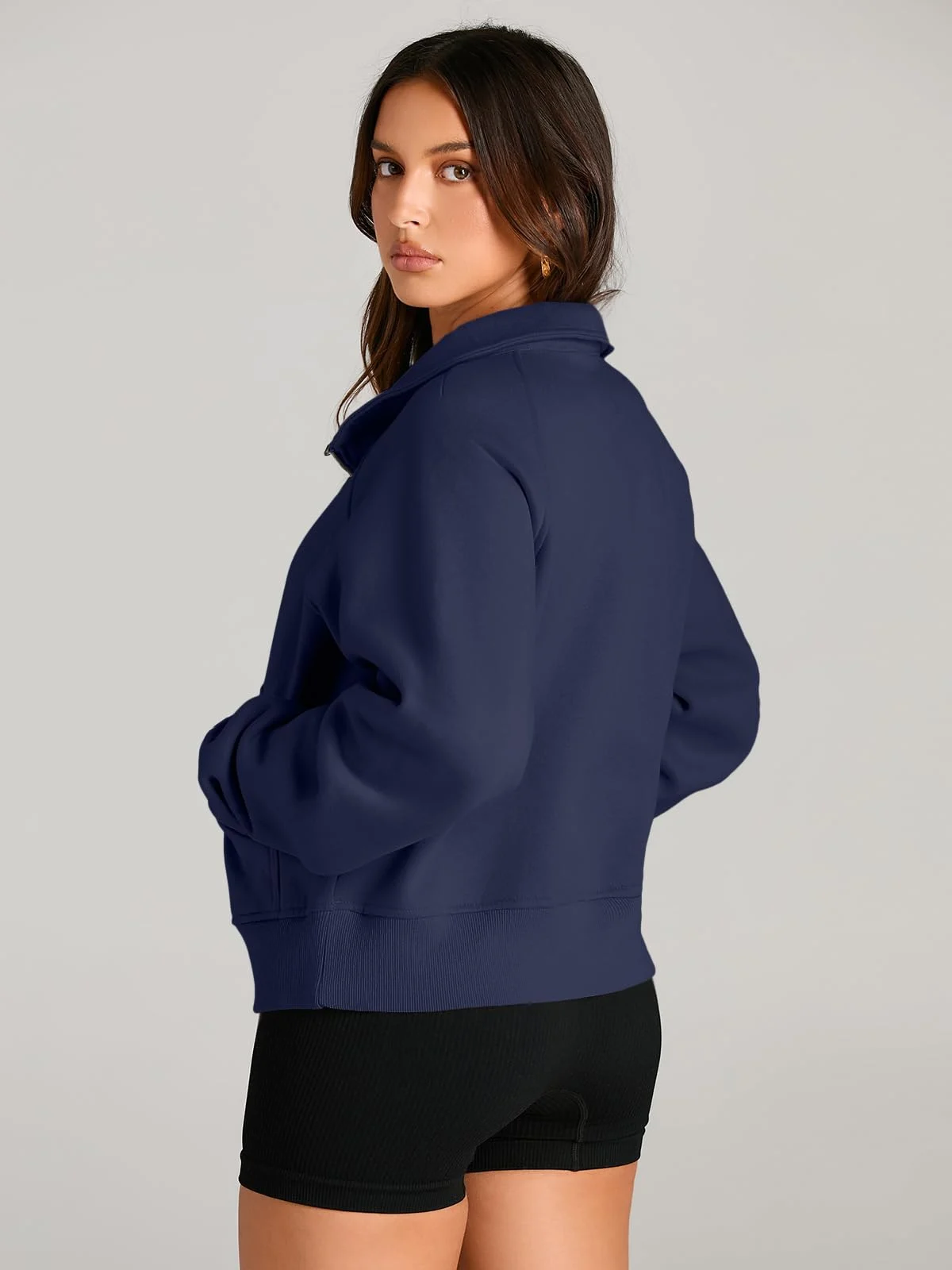 Womens Sweatshirts Half Zip Cropped Pullover Fleece Outfits Clothes - Navyblue Womens Sweatshirts Half Zip Cropped Pullover Fleece Outfits Clothes - Navyblue