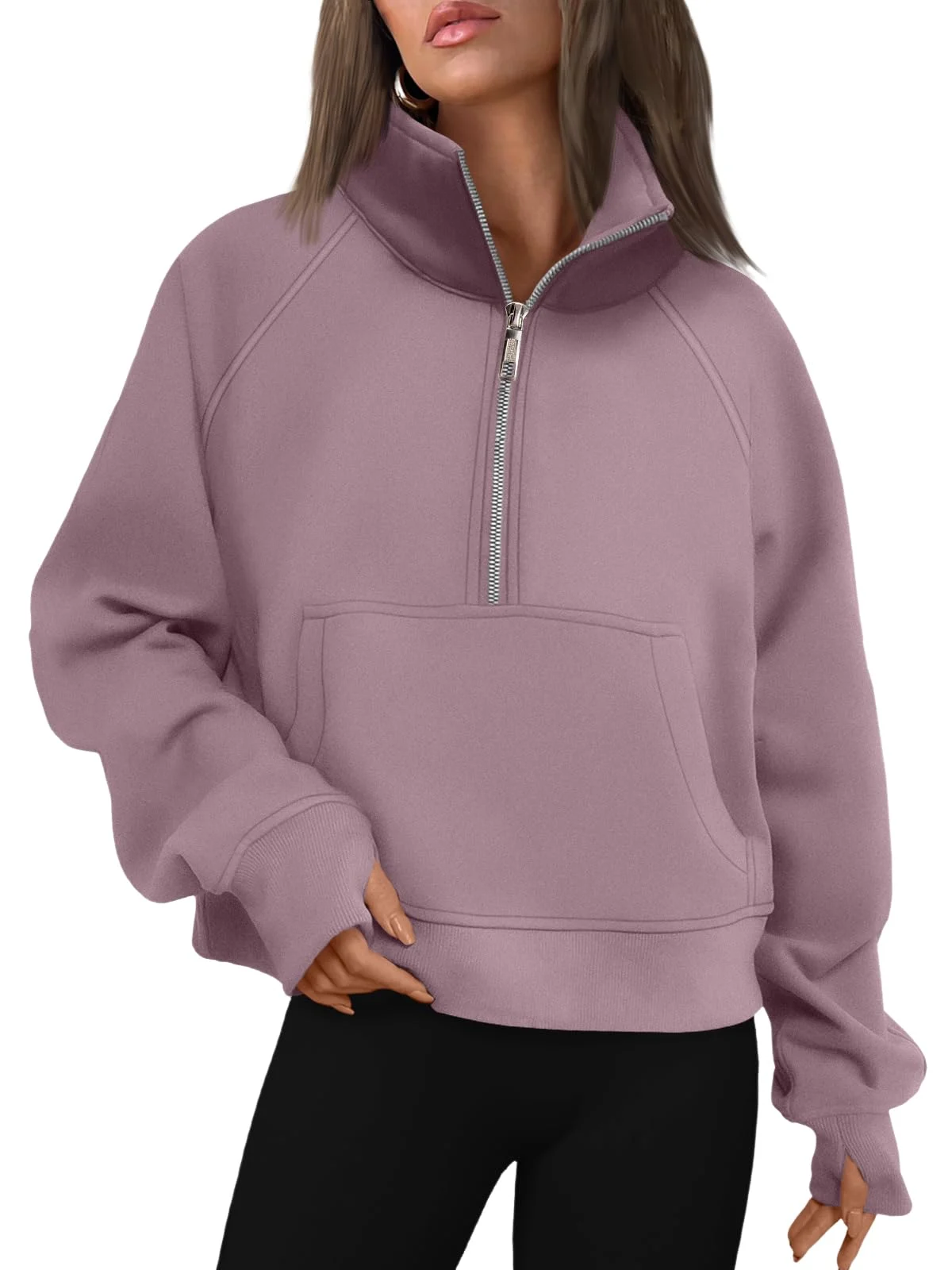Womens Sweatshirts Half Zip Cropped Pullover Fleece Outfits Clothes - Nutmeg
